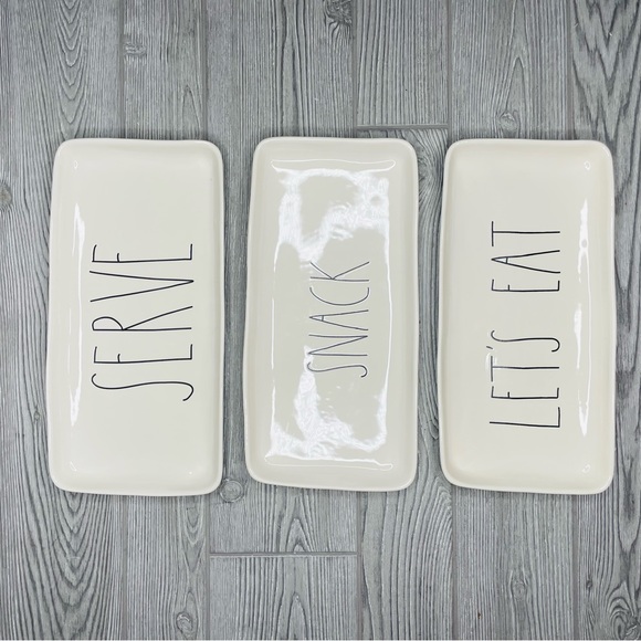 Rae Dunn 3 large ceramic charcuterie board trays “ serve “ “ let’s eat “ “snack” - Picture 6 of 6